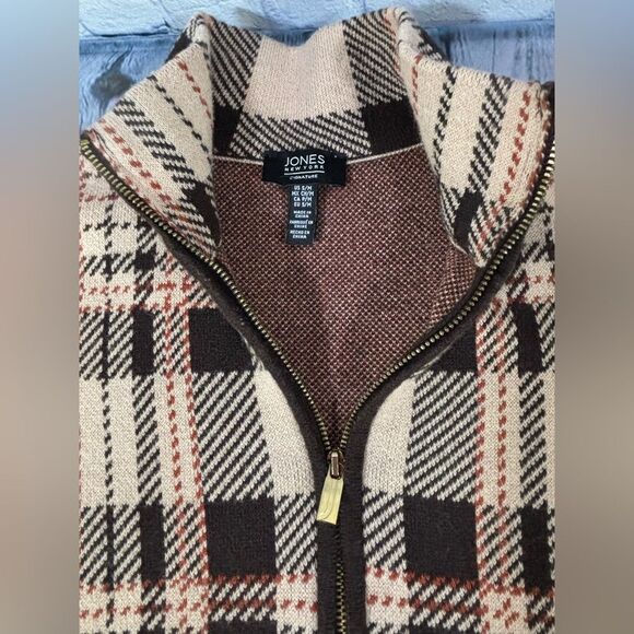JONES NEW YORK Signature Cotton Blend Plaid Front Zipper Preppy Poncho S/M - Picture 3 of 9